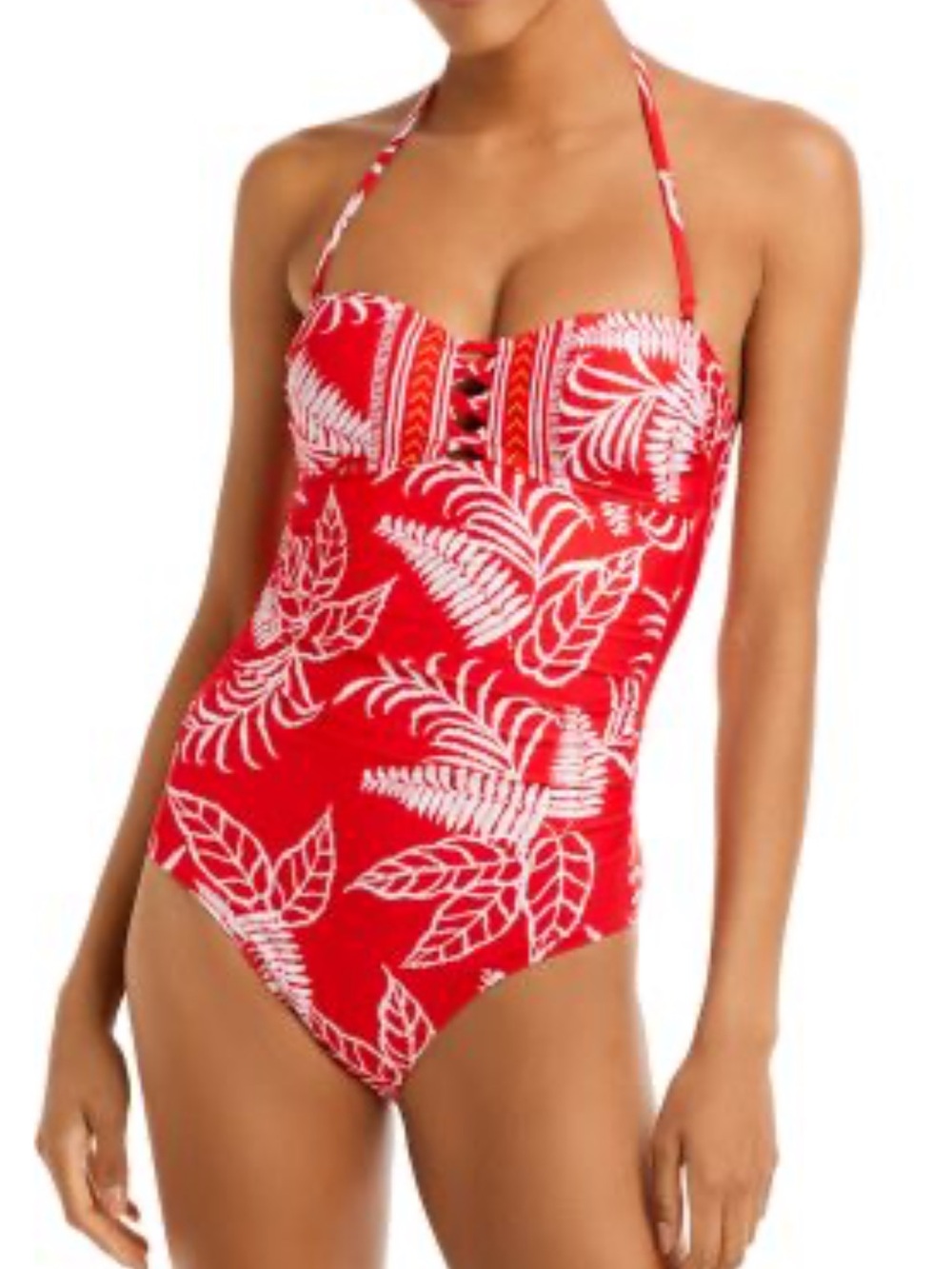 🌶️LA BLANCA Red Orange Tropical Floral Cutout One Piece Swimsuit